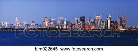 Stock Photography - Lower Manhattan Skyline at Dusk. Fotosearch