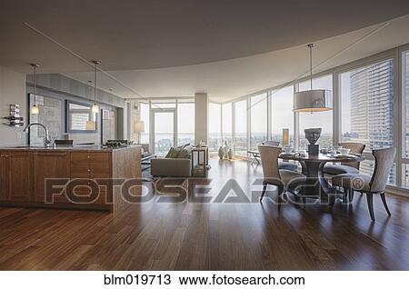 Stock Image - Luxury Apartment Living and Dining Area. Fotosearch