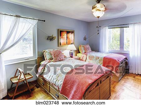 Matching Twin Beds View Large Photo Image Stock Photo - Matching Twin Beds. Fotosearch