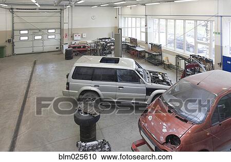 Stock Image - Mechanical and practical education facility car workshop. Fotosearch