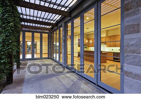 Modern Home Kitchen Through Glass Doors View Large Photo Image Stock Image - Modern Home Kitchen Through Glass Doors. Fotosearch