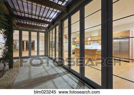 Modern Home Kitchen Through Glass Doors View Large Photo Image Stock Photography - Modern Home Kitchen Through Glass Doors. Fotosearch