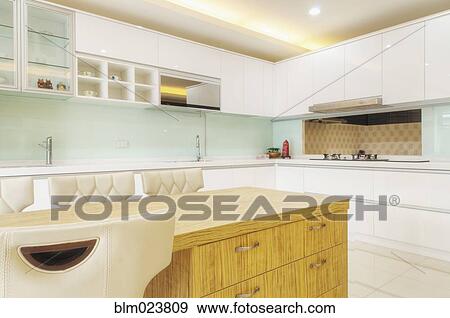 Modern kitchen interior with two sinks View Large Photo Image Stock Photo - Modern kitchen interior with two sinks. Fotosearch