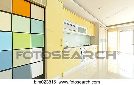 Stock Photography - Modern kitchen with fitted cupboard. Fotosearch