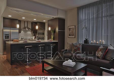 Modern Living Room and Kitchen View Large Photo Image Picture - Modern Living Room and Kitchen. Fotosearch