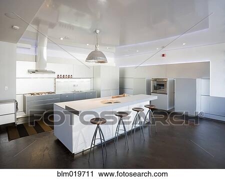 Stock Image - Modern White Kitchen. Fotosearch