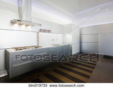 Stock Image - Modern White Kitchen. Fotosearch