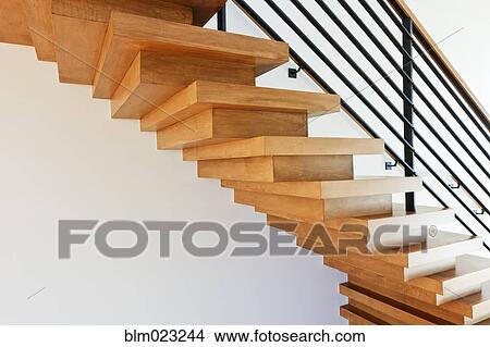 Modern Wood Staircase View Large Photo Image Picture - Modern Wood Staircase. Fotosearch
