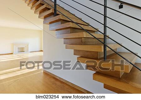 Modern Wood Staircase View Large Photo Image Picture - Modern Wood Staircase. Fotosearch