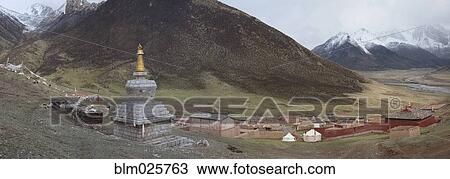 Monastery buildings in mountain valley near Manchen Lhagong View Large Photo Image Stock Image - Monastery buildings in mountain valley near Manchen Lhagong. Fotosearch