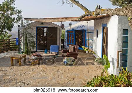 Stock Photo - Mongolian Yurt and two lodges at a holiday resort in Andalucia, Spain. Fotosearch