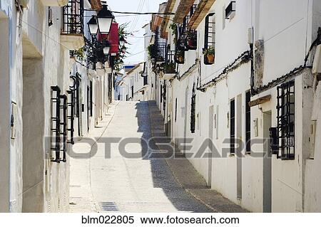 Narrow Street in White Town of Altea View Large Photo Image Stock Photography - Narrow Street in White Town of Altea. Fotosearch