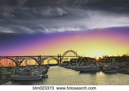 Newport Harbor and Newport Bridge at sunset View Large Photo Image Stock Image - Newport Harbor and Newport Bridge at sunset. Fotosearch