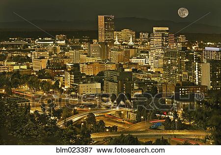 Night view of Portland city downtown area View Large Photo Image Stock Photo - Night view of Portland city downtown area. Fotosearch