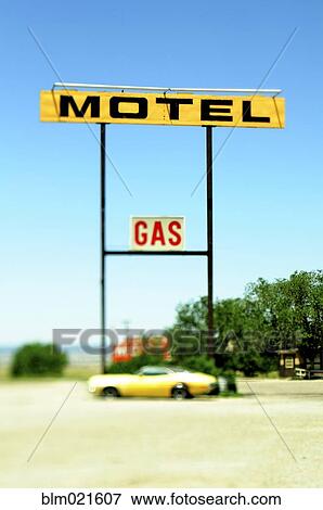 Old Motel and Gas Signs View Large Photo Image Stock Photo - Old Motel and Gas Signs. Fotosearch