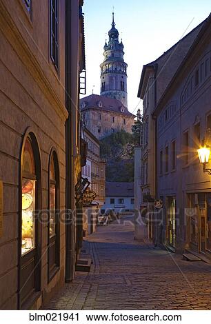 Stock Image - Old World Alley and Castle. Fotosearch