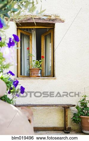 Open Window With Potted Plant and Bench View Large Photo Image Stock Photograph - Open Window With Potted Plant and Bench. Fotosearch