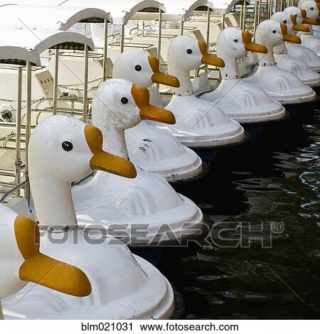 Stock Image - Paddle Boats With Swan Heads at Beihai Park. Fotosearch
