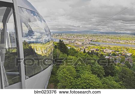 Portland aerial tram and view over the city districts in early summer, View Large Photo Image Stock Photograph - Portland aerial tram and view over the city districts in early summer,. Fotosearch