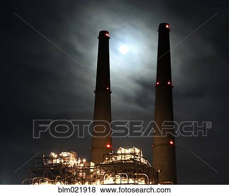 Power Plant Towers at Night View Large Photo Image Stock Photo - Power Plant Towers at Night. Fotosearch