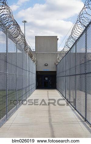 Prison fence and barbed wire at exit of a Correctional Facility View Large Photo Image Stock Photo - Prison fence and barbed wire at exit of a Correctional Facility. Fotosearch