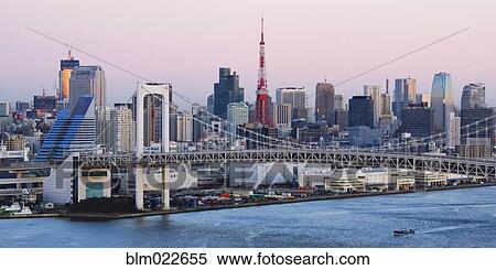 Stock Photography - Rainbow Bridge and Tokyo Skyline. Fotosearch