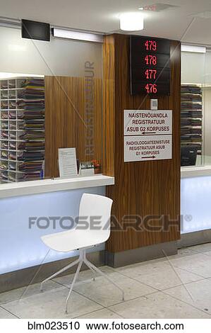 Stock Image - Reception counter and workstation in the Tartu University hospital. Fotosearch
