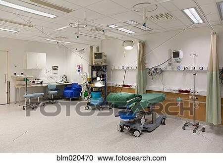 Stock Image - Recovery room outside the operating theatre in a hospital. Fotosearch