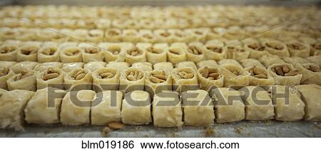 Stock Photograph - Rows of Baklava. Fotosearch
