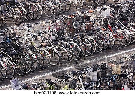 Rows of Parked Bicycles View Large Photo Image Stock Photo - Rows of Parked Bicycles. Fotosearch