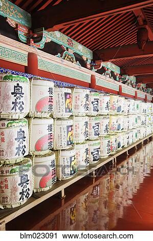 Stock Image - Sake Barrel Display. Fotosearch