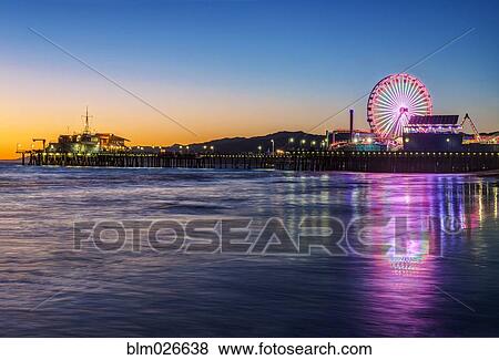 Santa Monica Pier at twilight View Large Photo Image Stock Photo - Santa Monica Pier at twilight. Fotosearch