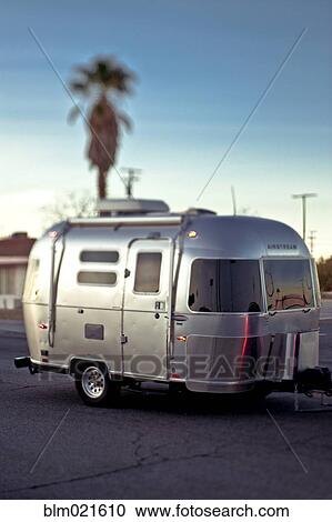 Stock Image - Silver Travel Trailer. Fotosearch