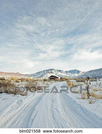 Snowy Trail Leading to a Remote House View Large Photo Image Stock Photo - Snowy Trail Leading to a Remote House. Fotosearch