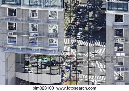 Street Seen Reflected off a Building Surface View Large Photo Image Stock Image - Street Seen Reflected off a Building Surface. Fotosearch