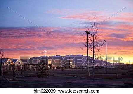 Sunrise over Shopping Center View Large Photo Image Stock Photo - Sunrise over Shopping Center. Fotosearch