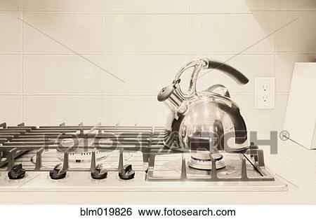 Tea Kettle on Stove View Large Photo Image Stock Photograph - Tea Kettle on Stove. Fotosearch