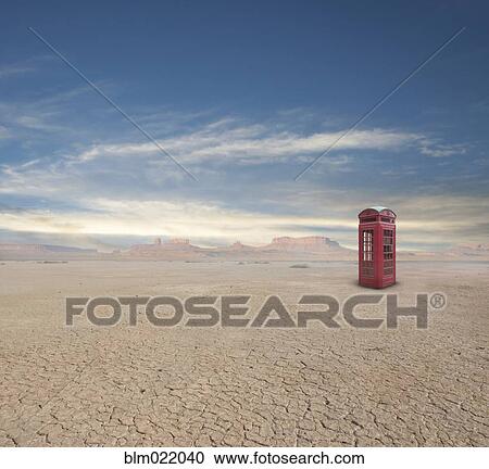 Stock Image - Telephone Box in Desert. Fotosearch