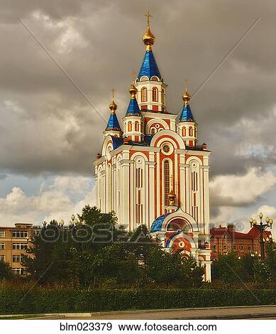 Stock Photo - The restored Russian Orthodox Cathedral of the Assumption of the Virgin Mary. Fotosearch