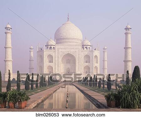 Stock Image - The Taj Mahal, a white marble mausoleum. Fotosearch