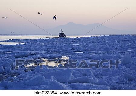 Tour Boat in the Nemuro Channel View Large Photo Image Picture - Tour Boat in the Nemuro Channel. Fotosearch
