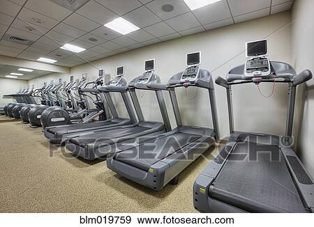 Treadmills in Gym View Large Photo Image Stock Photo - Treadmills in Gym. Fotosearch