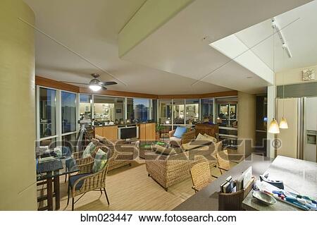 Upscale Living Room and Kitchenette in High Rise Condo View Large Photo Image Stock Photo - Upscale Living Room and Kitchenette in High Rise Condo. Fotosearch
