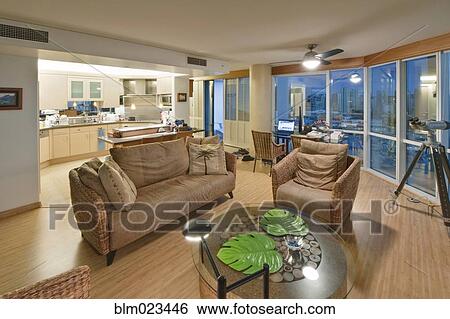 Upscale Living Room and Kitchenette in High Rise Condo View Large Photo Image Stock Photograph - Upscale Living Room and Kitchenette in High Rise Condo. Fotosearch