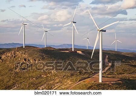Stock Image - Wind turbine power generators . Fotosearch