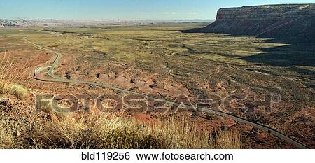 Stock Photograph - Aerial view of road in Valley of the Gods, Utah, United States. Fotosearch