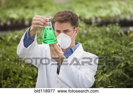 Stock Photo - Caucasian scientist working in greenhouse. Fotosearch