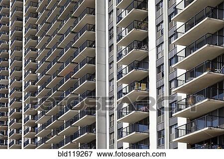 Stock Photo - Close up of apartment building balconies. Fotosearch