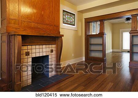 Fireplace and bookshelves in living room View Large Photo Image Stock Photography - Fireplace and bookshelves in living room. Fotosearch