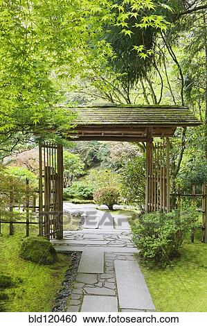 Stock Image - Gazebo in Japanese Garden, Portland, Oregon, United States. Fotosearch